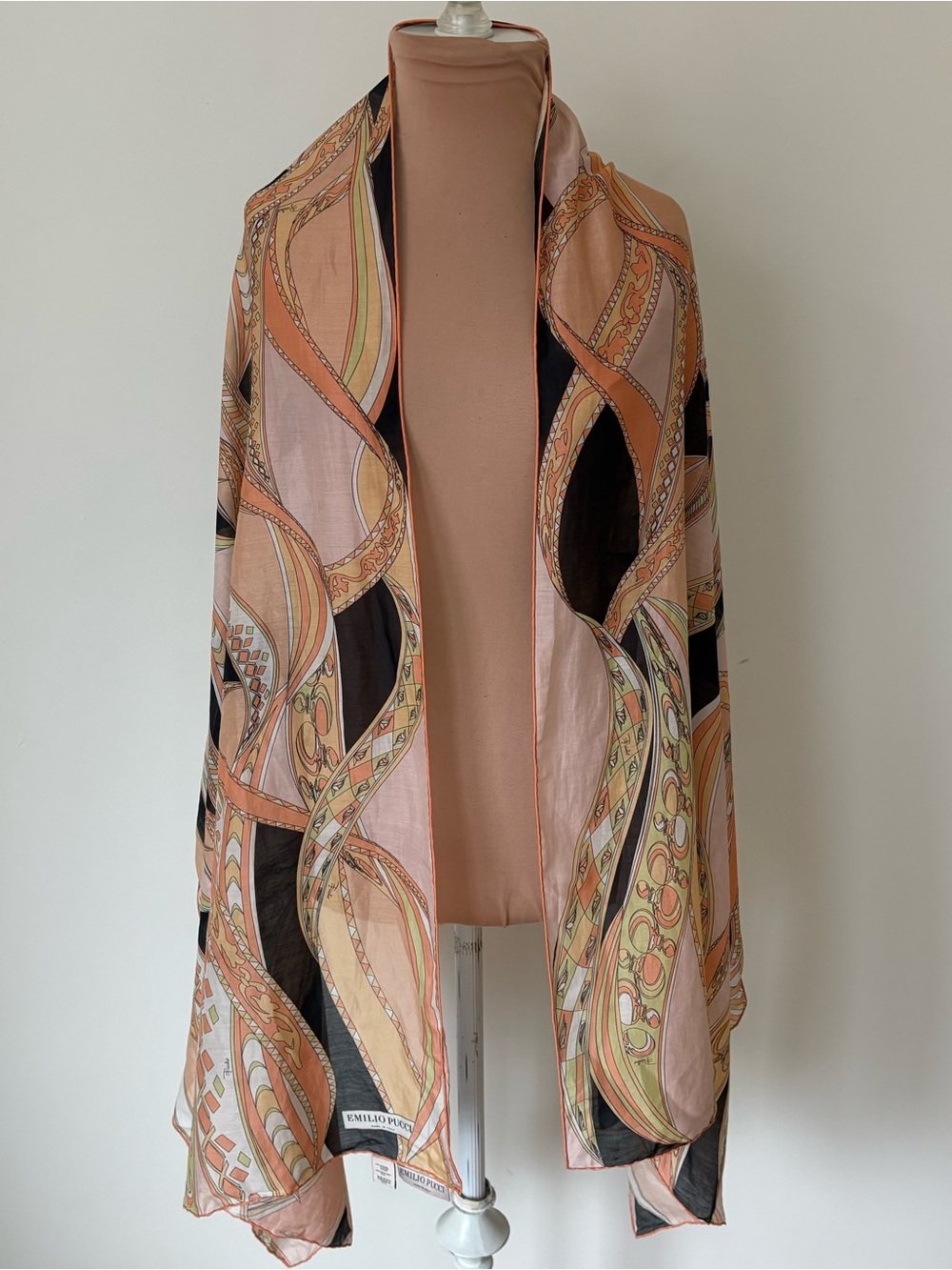 Emilio Pucci Fuilio Orange Multi Psychedelic Abstract Print Cotton Silk Scarf - Picture 2 of 9